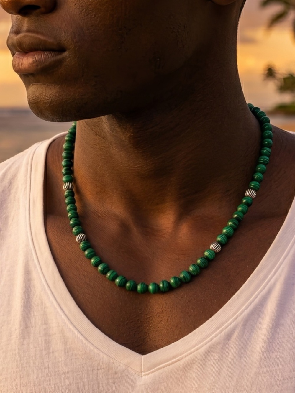 Altius Malachite Necklace - Silver Plated Beads - 20"
